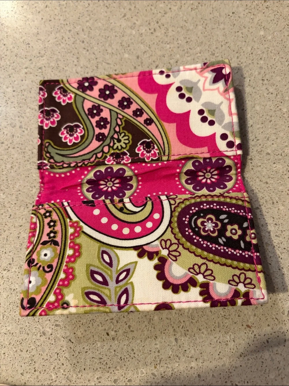 Vera Bradley Pink Orange Green Floral Quilted Wristlet with Card Case